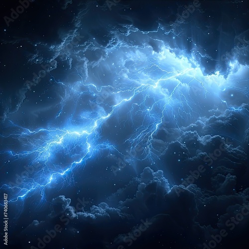 Dark Blue Background With Lightning and Stars