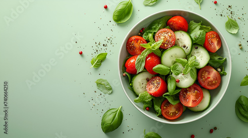 Salad with tomatoes, cucumbers, and green leaves in a bowl, refreshing summer delight. Generative Ai