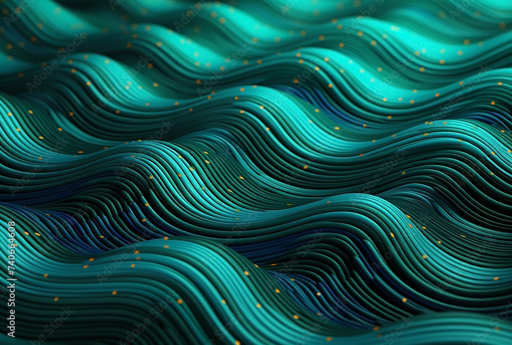 Rich dark green color modern material texture with flowing wavy liquid ripples and gold dot touch illumination Rich dark green color modern material texture with flowing wavy liquid ripples and gold dot touch illumination