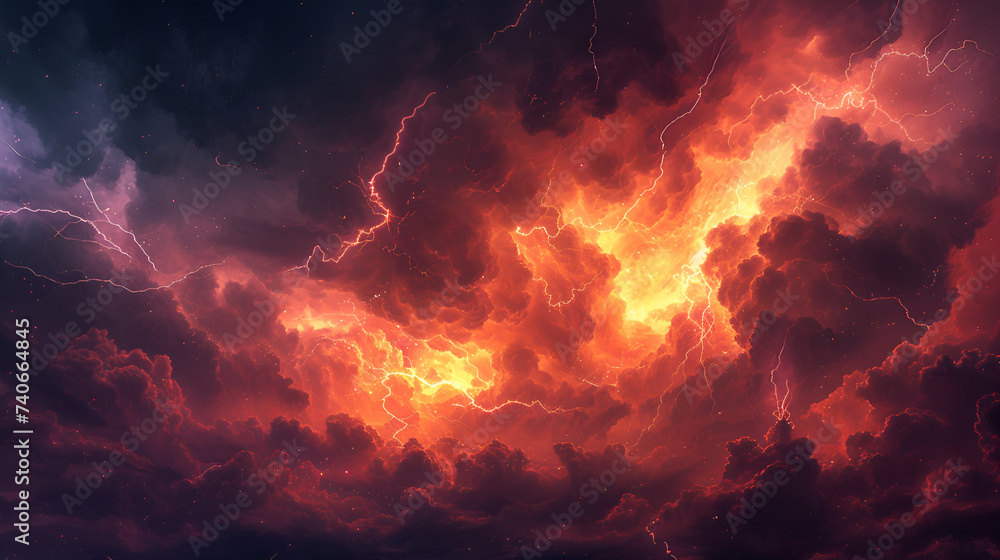 The Wrath of God: Lightning and thunderstorm in the sky, a magnificent display of nature's power, striking fear and awe in equal measure, Generative Ai.

