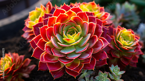 Aeonium arboreum is a special red and yellow. photo