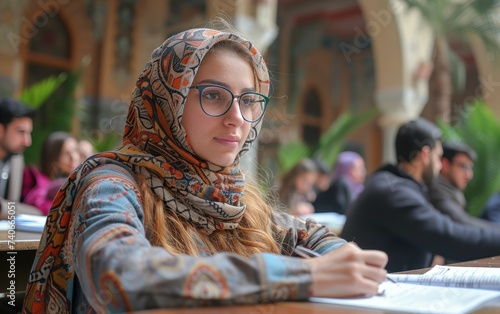 Woman Wearing Glasses Sitting at a Table