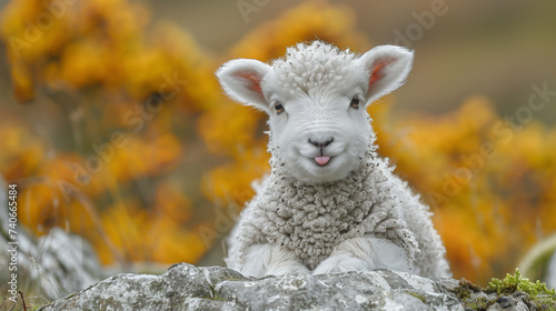 Funny sheep. Portrait of sheep showing tongue. photo