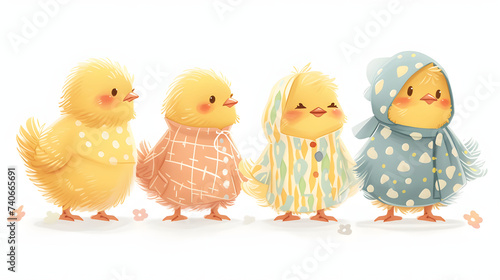 パジャマを着たかわいい動物の鳥のグループ