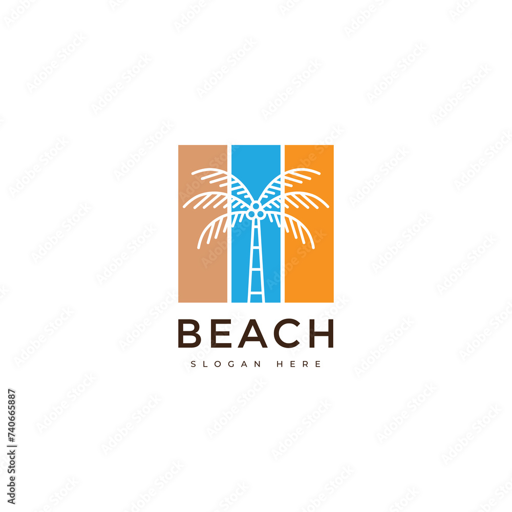 Obraz premium coconut tree beach vacation logo design graphic vector