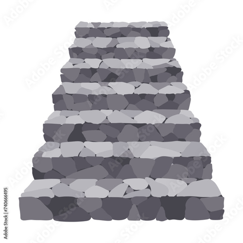 Game castle stairs in cartoon style. Medieval ancient ladder flights without railings, marble step treads or rock risers with cracked details. Vector staircase isolated on white background