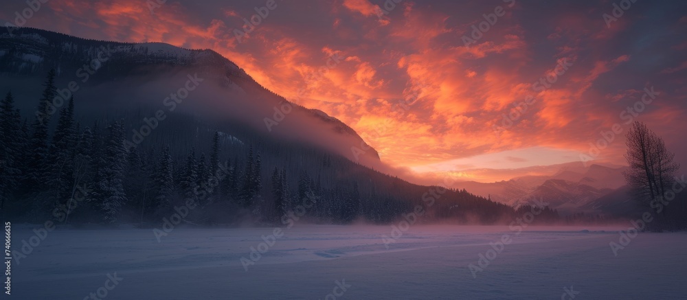 Majestic snowy mountain landscape in winter with fresh white snow and clear blue sky - obrazy, fototapety, plakaty 