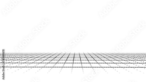 Fototapeta Naklejka Na Ścianę i Meble -  Vector abstract technology perspective grid. Detailed wireframe landscape with lines on black background. Digital space with mesh.