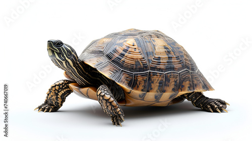 Turtle isolated on white background. A serene reptile rests peacefully, basking in the soft glow of solitude. Generative AI.