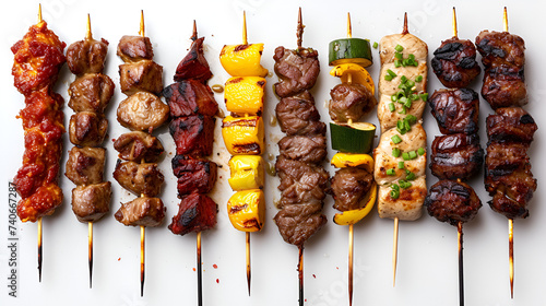 Grilled kebabs on skewers, perfectly seasoned and ready to delight, create a mouthwatering feast. Generative Ai
