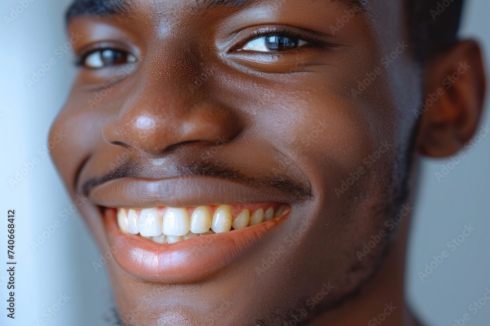 Close-up of a bright smiling African young man child showing off healthy white teeth Close-up of a bright smiling African young man child showing off healthy white teeth