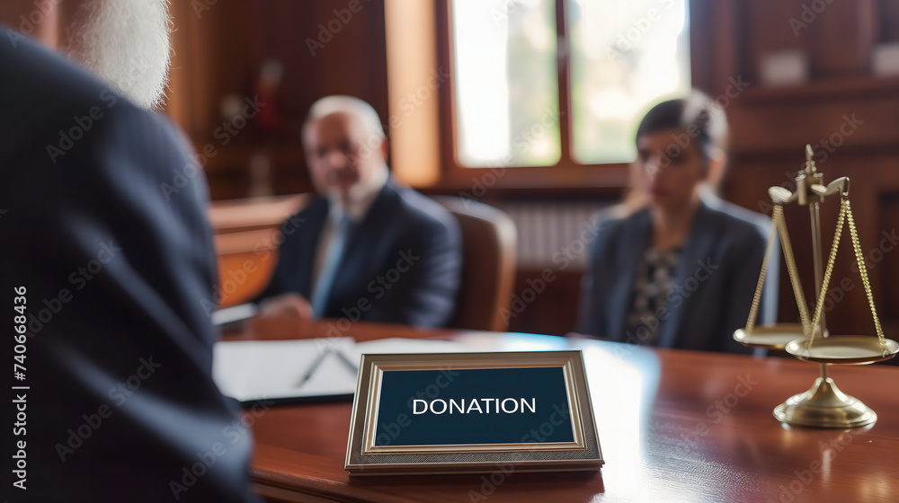 Deux personnes assies au bureau d'un notaire dans le cadre d'une donation d'un pea en bourse. Deux personnes assies au bureau d'un notaire dans le cadre d'une donation d'un pea en bourse.