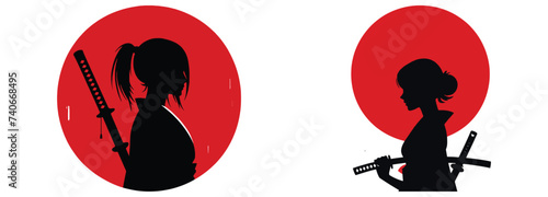 samurai silhouette character logo illustration.