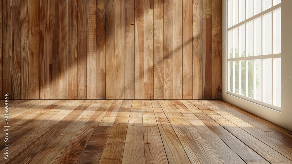 Rustic charm captured in the interior of a cabin with rich wooden wall and floor panels, exuding warmth and coziness Rustic charm captured in the interior of a cabin with rich wooden wall and floor panels, exuding warmth and coziness