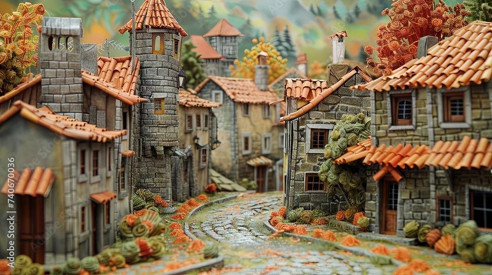 Obraz premium Origami Guimarães Historic Streets Paper Town
