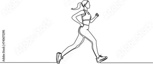 continuous single line drawing of athletic woman running, line art vector illustration