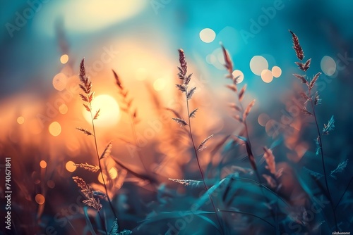 Grasses in a field at sunset