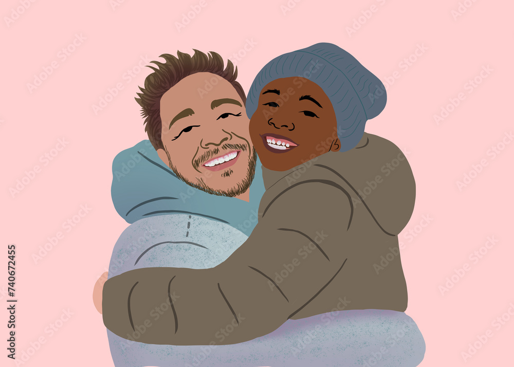 © ADDICTIVE STOCK - Cozy Embrace of a Smiling dad and son in Illustration © ADDICTIVE STOCK - Cozy Embrace of a Smiling dad and son in Illustration