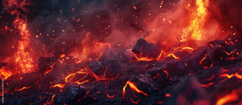 Lava texture as hot molten magma slowly solidifies Generative AI - obrazy, fototapety, plakaty 