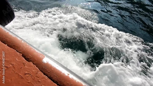 View of waves hitting the boat in the Khasab sea, boat going on the sea photo