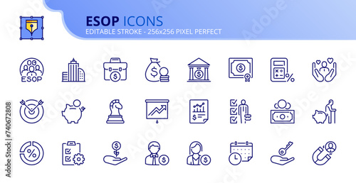 Simple set of outline icons about ESOP employee stock ownership plan photo