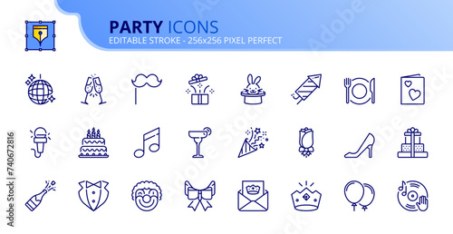 Simple set of outline icons about party