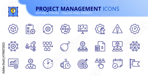 Simple set of outline icons about project management