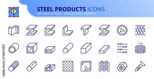 Simple set of outline icons about steel products