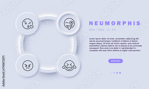 Correspondence line icon. Emoji, smiley face, heart eyes, love, admiration, joy, affection, positivity. Neomorphism style. Vector line icon for business and advertising