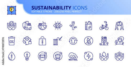 Simple set of outline icons about sustainability photo