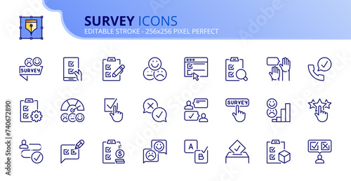 Simple set of outline icons about survey