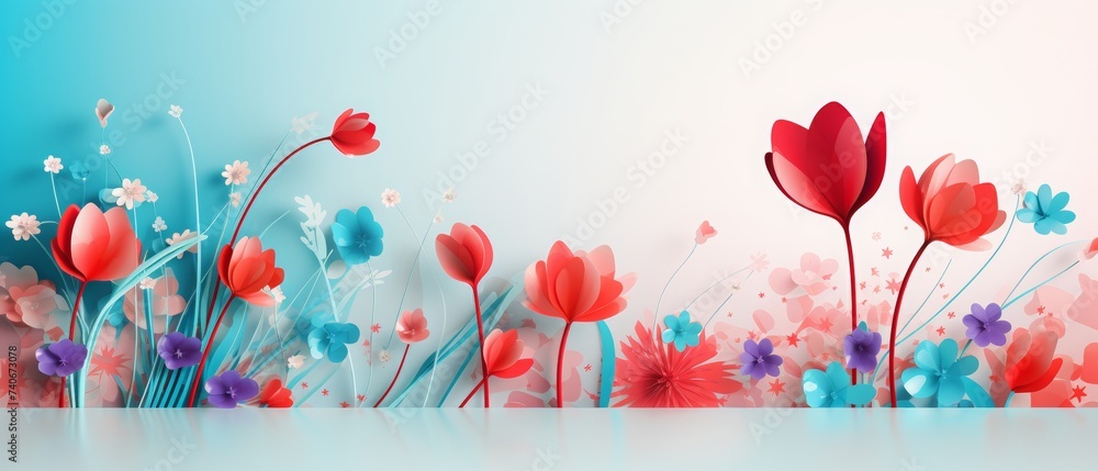 spring is here greeting card with colorful flowers