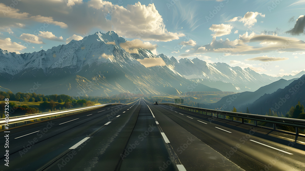 Asphalt road and mountain with sky clouds landscape 
