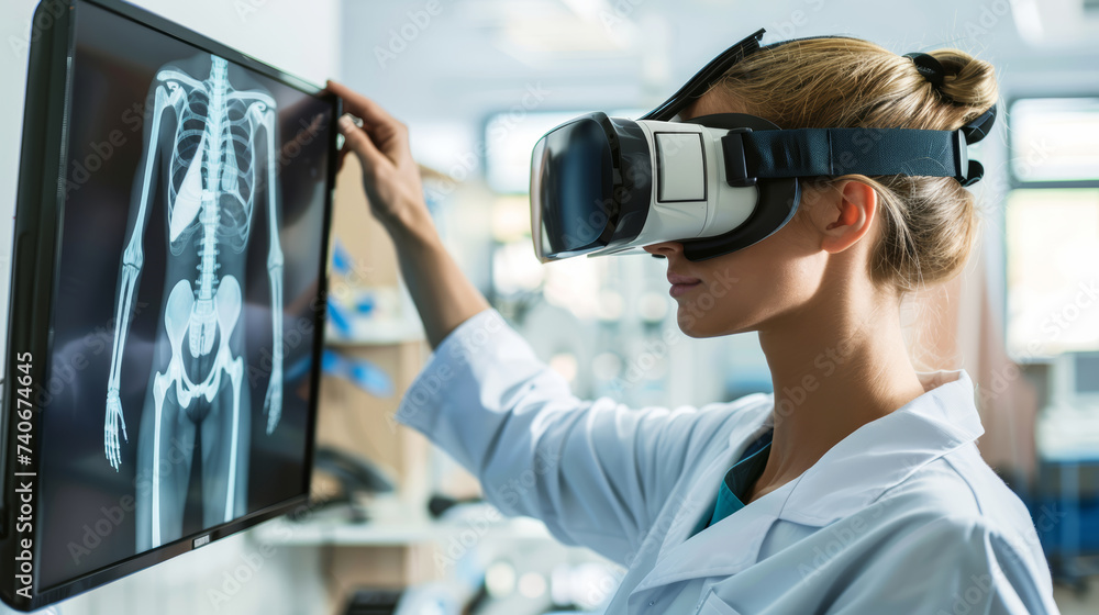 Medico utilizza un dispositivo di realtà virtuale per simulare procedure diagnostiche avanzate Medico utilizza un dispositivo di realtà virtuale per simulare procedure diagnostiche avanzate