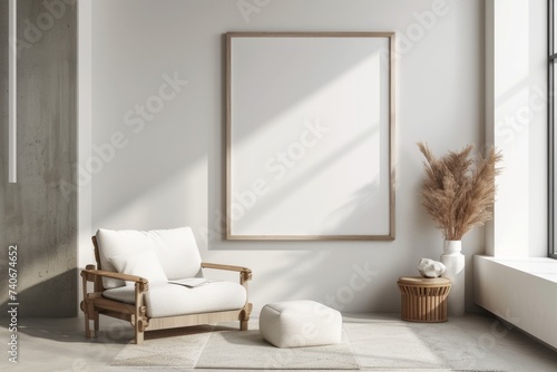 mockup poster frame in modern interior background  living room  minimalist style