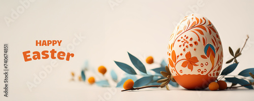 Easter Egg with decorative designs and real orange decorations