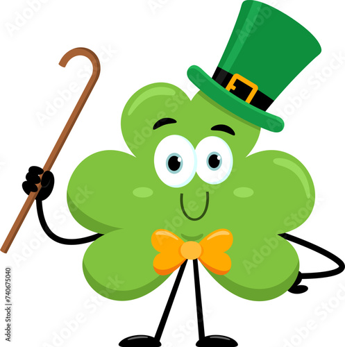Smiling St. Patrick's Clover Leaf Cartoon Character. Vector Illustration Flat Design Isolated On Transparent Background