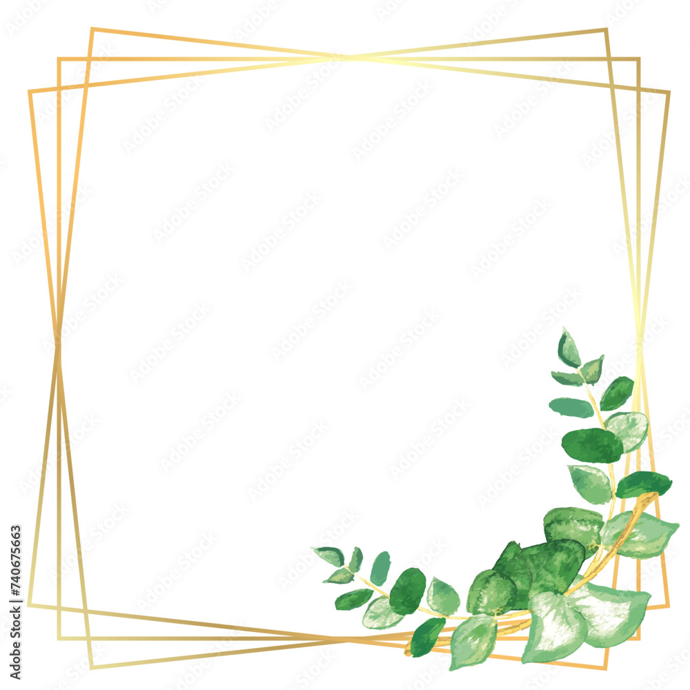 square gold frame with eucalyptus leaves square gold frame with eucalyptus leaves