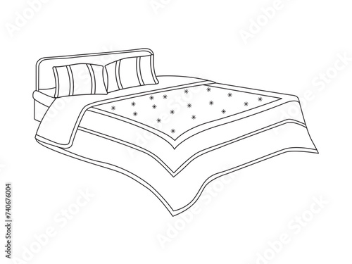 Bed doodle icon in vector. Hand drawn bed icon in vector. Doodle bed illustration, contemporary bedroom interior with Modern Upholstered Headboard, white bed featuring a cozy blanket