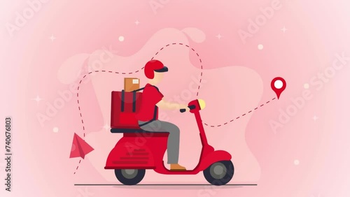 people in delivery service with motorcycle package concept vector animation photo