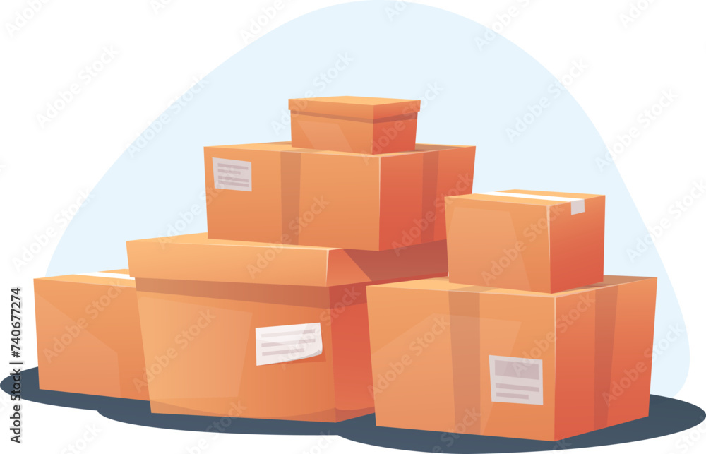 Fototapeta premium Closed cardboard boxes stacked on top of each other, concept of delivery of goods in paper crates. Stock vector illustration