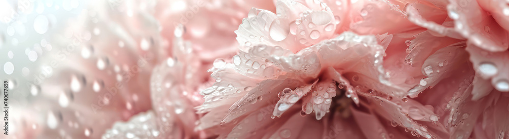 Romantic Blooming Delight: A Close-Up of a Fresh White Peony Petal with Dew Drops on a Rainy Spring Background Romantic Blooming Delight: A Close-Up of a Fresh White Peony Petal with Dew Drops on a Rainy Spring Background