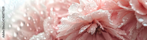 Romantic Blooming Delight: A Close-Up of a Fresh White Peony Petal with Dew Drops on a Rainy Spring Background