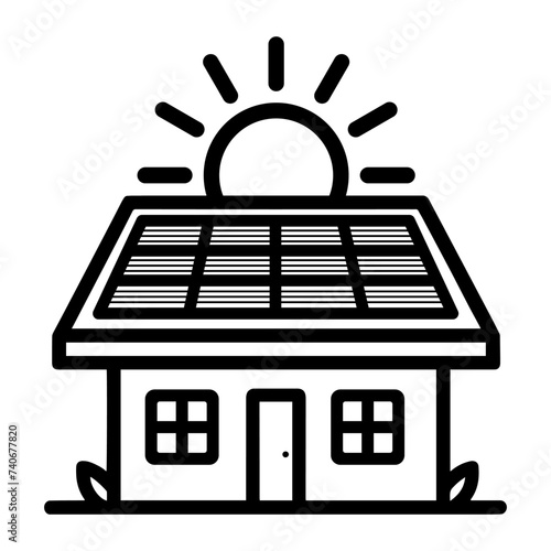 House solar energy icon symbol. Roof with solar panels. Outline vector illustration