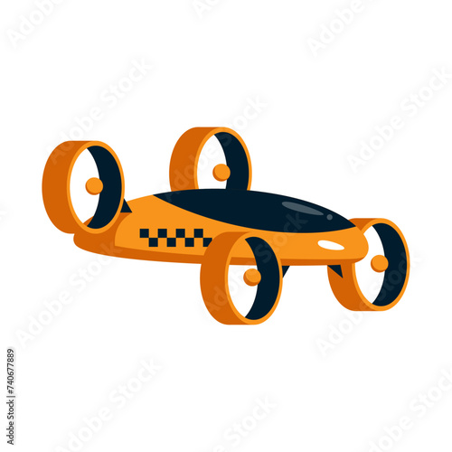 Drone Taxi. Flying car. Flat vector illustration isolated on white background.