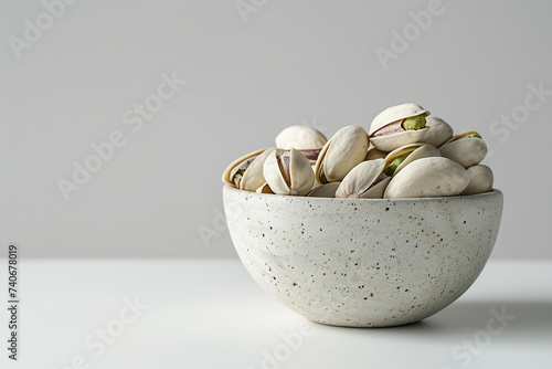
bowl of pistachios on white background