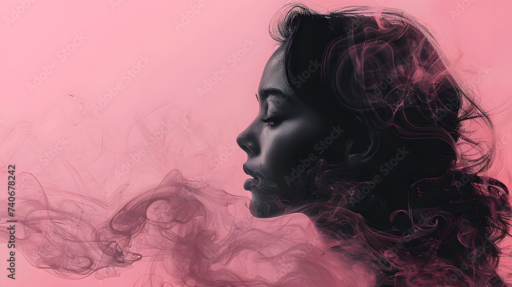Fototapeta premium Ethereal Silhouette Amidst Pink Smoke Waves: Captivating Artistic Composition