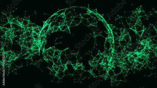 Abstract vector sci-fi sphere with global network connections. Futuristic illustration. Technology network connection on world. Global digital connections ai. Technology virtual cyber dynamic.