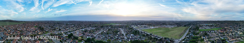 High Angle Panoramic view of East Luton City of England during Sunset. Luton, England UK. Feb 19th, 2024
