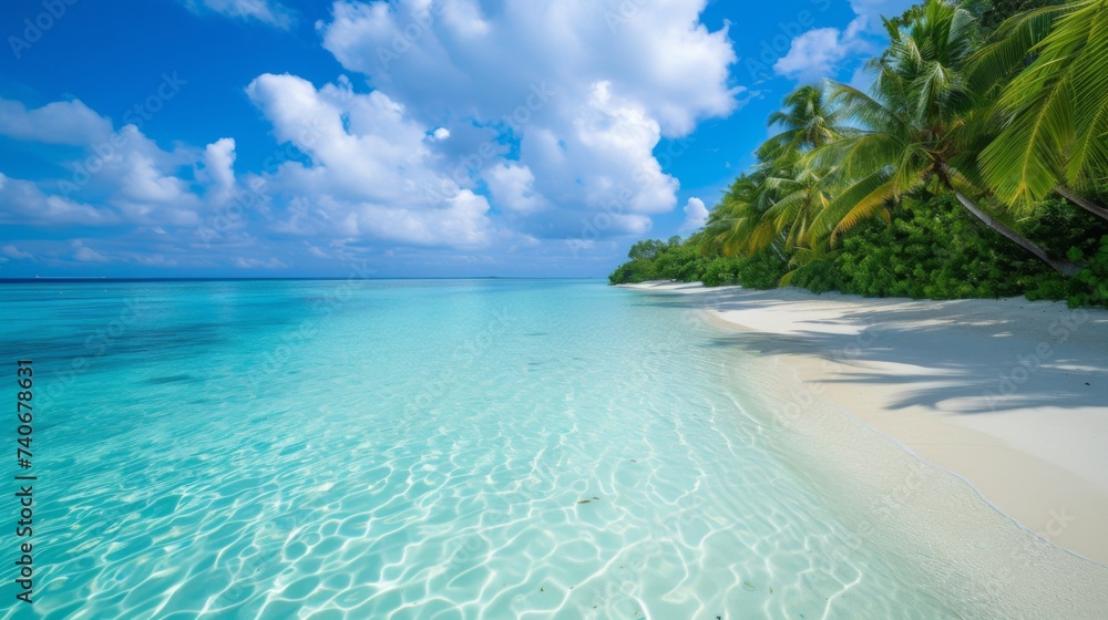 Fototapeta premium Beautiful exotic view of the sea and palms. A traveler's dream